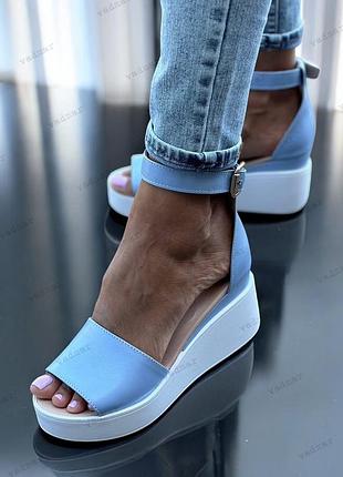 36-41 рр босоножки натуральная кожа/замша на танкетке белые, черные, голубые, бежевые, капучино