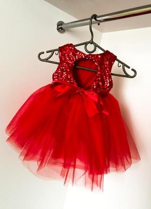 Ошатне вечірній червоне дитяче плаття на дівчинку малу відкритою спинкою пачка в пайетку