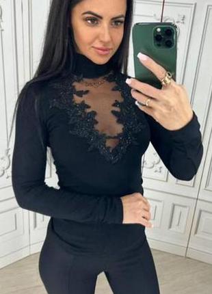 Жіночий шикарний чорний гольф,з ажурним   вирізом на грудях, sister