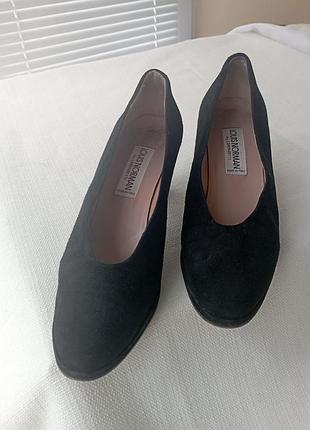 Кожаные женские туфли замшевые туфли на устойчивом каблуке