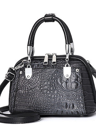 Женская стильная и качественная небольшая сумка из эко кожи серая рептилия