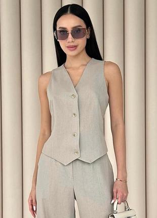 Жилет женский льняной летний весенний, однотонный, жилетка, бежевый