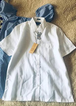 Льняная белая новая рубашка гавайка zodiac короткий рукав