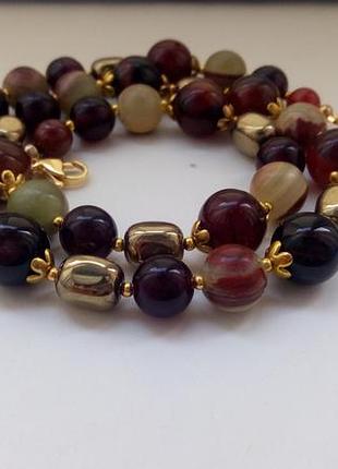 Буси, мікс із натуральних каменів (сердолик,онікс, полуничний кварц, гематит)