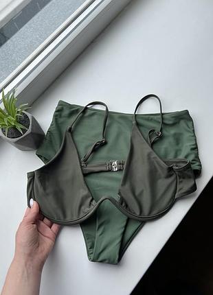Новый качественный купальный раздельный на косточке косточках высокая посадка трусики высокие