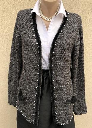 Трикотаж.кардиган,кофта,жакет,пиджак,рюши,стиле шанель,жемчужены,большой разм.6 фото