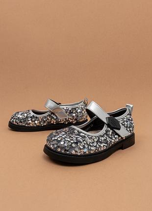 Туфлі для дівчинки 28-33 срібні пайєтки туфли для девочки jong golf