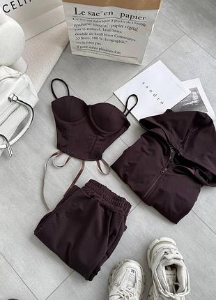 Жіночий базовий спортивний костюм трійка з топом