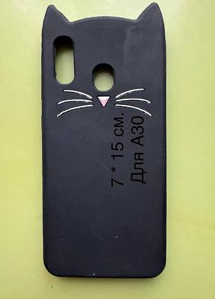 Чохол для samsung galaxy m30 силіконовий з вушками котика чохол на телефон samsung m30 чорний