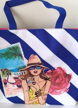 Стильна пляжна сумка lancôme в морському стилі. нова