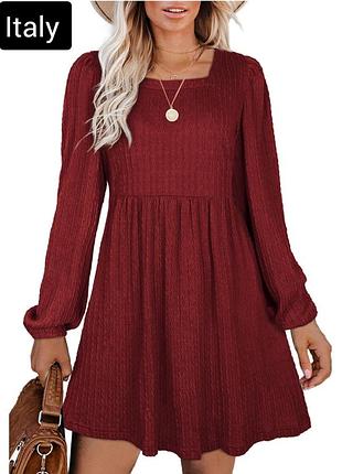 Платье женское мини бордового цвета с длинными рукавами клеш от бренда italy m