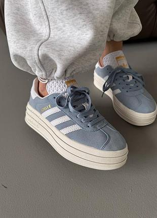Женские кроссовки adidas gazelle bold light blue / white premium