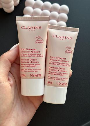Заспокійливий пінний крем з альпійськими травами clarins soothing gentle foaming cleanser with alpine herbs.