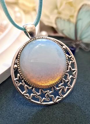 🔺🌜🌟 оригинальный кулон на шнурке "месяц и звезды" лунный камень