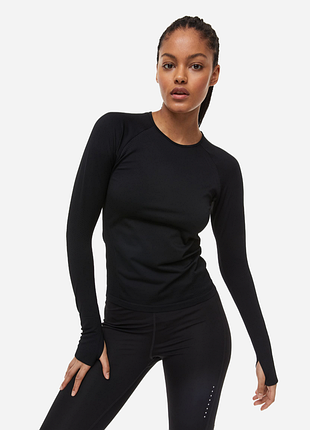Чорний спортивний лонгслів безшовний функціональний топ h&m