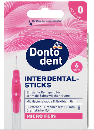 Щетки межзубные dontodent interdentalbürsten pink 0,4 mm iso 0, 6 шт