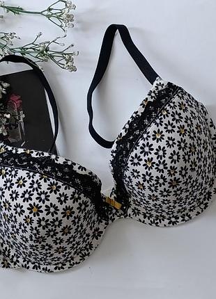 Бюстгальтер коттоновый бюст с цветочным принтом лиф ажурный m&s 36d 80d 75e