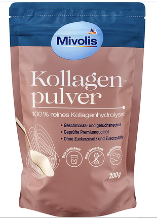 Премиальный коллаген в порошке из швейцарии mivolis kollagenpulver, 200 g