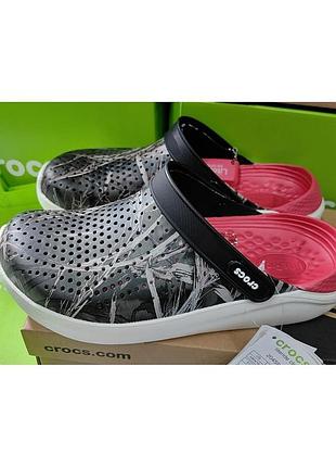 Крокс лайтрайд клог чорні камуфляжні m6w8 crocs literide™ clog smoke/perl black/printed camo