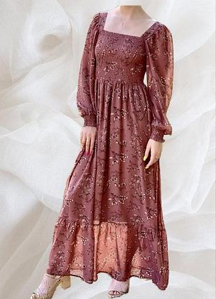 Шифоновое платье макси цветочный принт