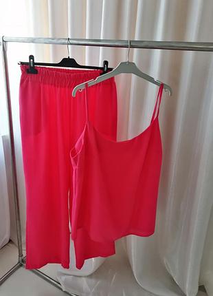 Літній костюм довгі штани палаццо змішаний льон майка на тонких бретелях