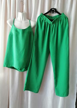 Літній костюм довгі штани палаццо змішаний льон майка на тонких бретелях