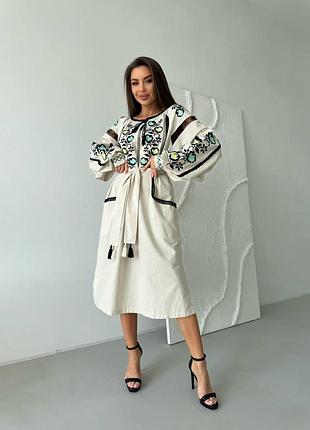 Турецька сукня вишиванка з рукавами ліхтариками міді під пояс з мереживом