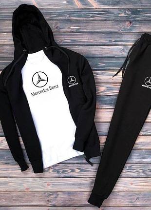 Спортивный костюм зипер + штаны + футболка mercedes-benz