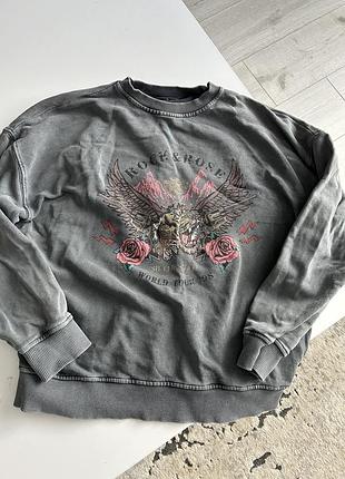 Свитшот женский с принтом в технике тай-дай темно-серый