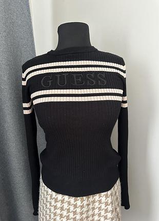 Вязаный свитер guess с длинным рукавом в рубчик, черного цвета