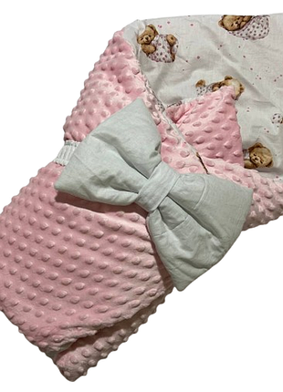 Конверт ковдра на виписку новонародженого демісезонний 100х80 см ведмедики рожевий