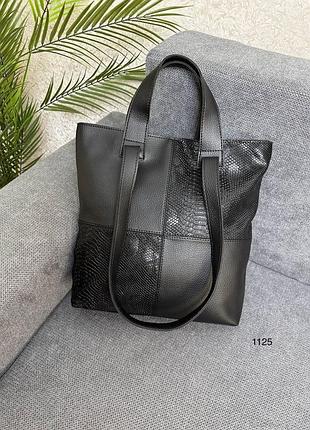 Жіноча велика містка сумка, шопер, чорний шопер , сумка чорна, еко шкіра , пітон