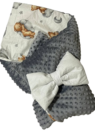 Конверт ковдра на виписку новонародженого демісезонний 100х80 см ведмедики сірий