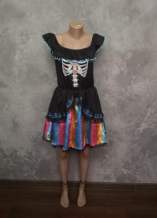 Карнавальный костюм скелет ведьма скете санта муэрто платье хелоуин хэлоуин косплей маскарад