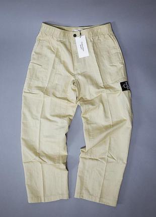 Calvin klein jeans штани з бавовни та льону j30j325126 зелений regular fit брюки спортивні штани