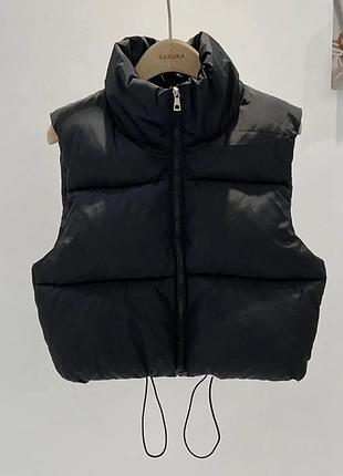 Вкорочена дута жилетка безрукавка пуфер 44-46р zara