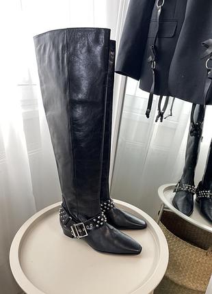 Zara нові шкіряні високі чоботи ботфорти