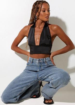 Motel черный сатиновый топ топик халтер на завязках атласный