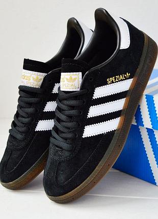 Практичные кроссовки женские замшевые черно-белые adidas spezial black white, удобные адидасы, весна