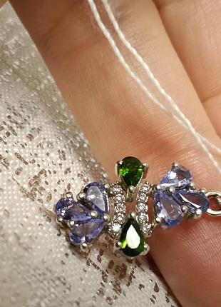 Нова срібна підвіска з танзанітами класу aaa, діопсидами та цирконами.