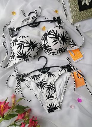 Раздельный купальник с чашками rip curl белый в пальмовый принт 70d/s 🏝️
