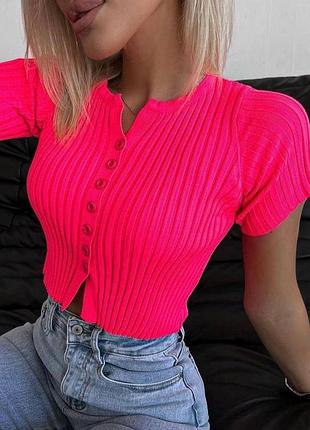 Накладной платеж ❤ 50% коттон турецкий кроп топ на пуговицах в рубчик малина
