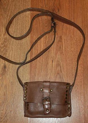 Кожанная сумка сумочка коричневая бохо marks&spencer