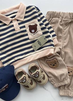 Костюм на хлопчика стильний на весну світшот кофта штани вельвет у смужку