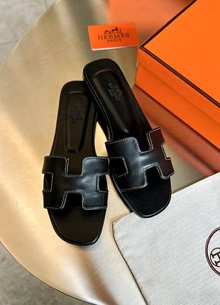 Трендовые женские шлёпанцы сланцы мюли бренд oran slippers black premium чёрные