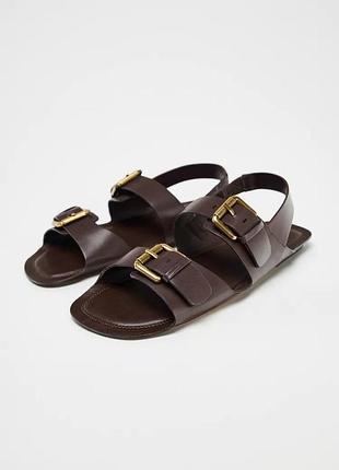 Коричневые босоножки женские кожаные zara new