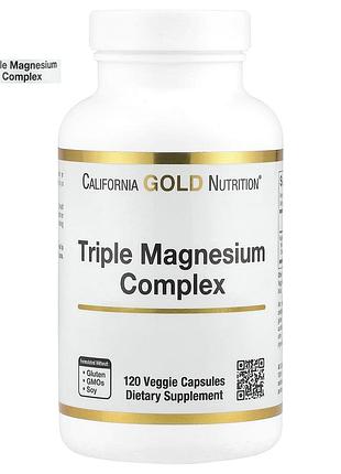 California gold nutrition комплекс із трьома формами магнію 210 мг 120 веганських капсул cgn-02484