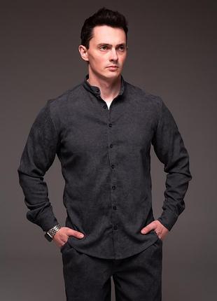Чоловіча темно-сіра сорочка "modern" вельвет з довгим рукавом