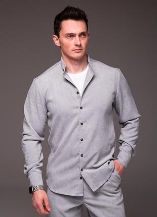 Чоловіча світло-сіра сорочка "modern" вельвет з довгим рукавом