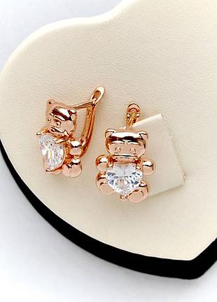 Позолочені сережки ведмедики медичне золото позолоченные серьги медвежата медзолото